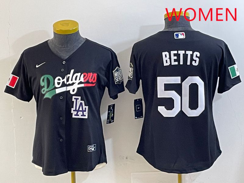 Women Los Angeles Dodgers #50 Betts Black Mexico Game 2025 Nike MLB Jersey style 10->women mlb jersey->Women Jersey